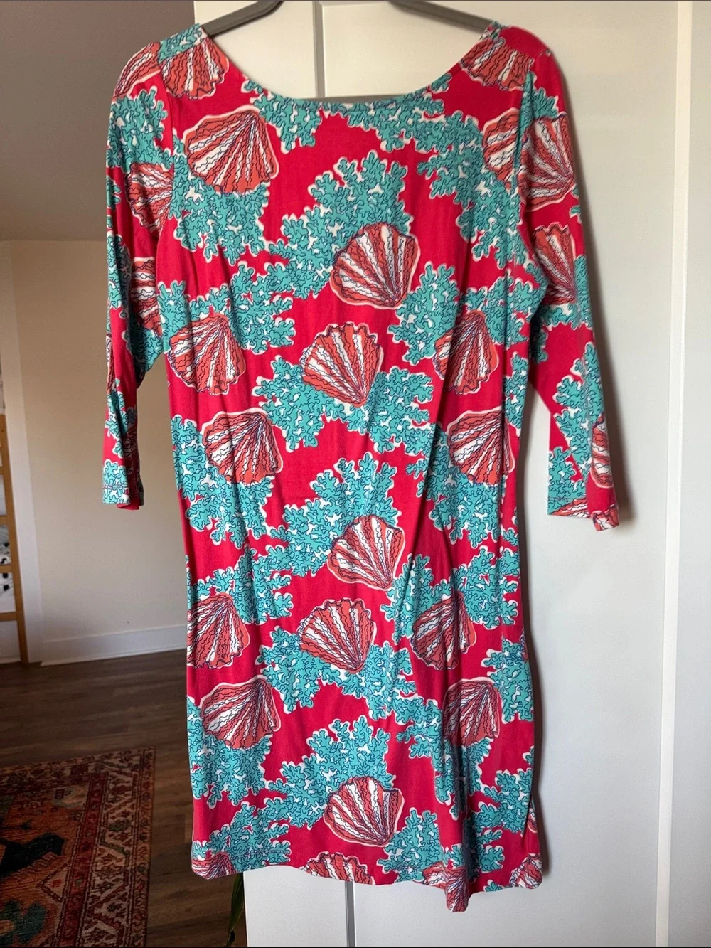 Lilly Pulitzer Coral Seashell Print Midi Dress in Red & Teal - Picture 1 of 7
